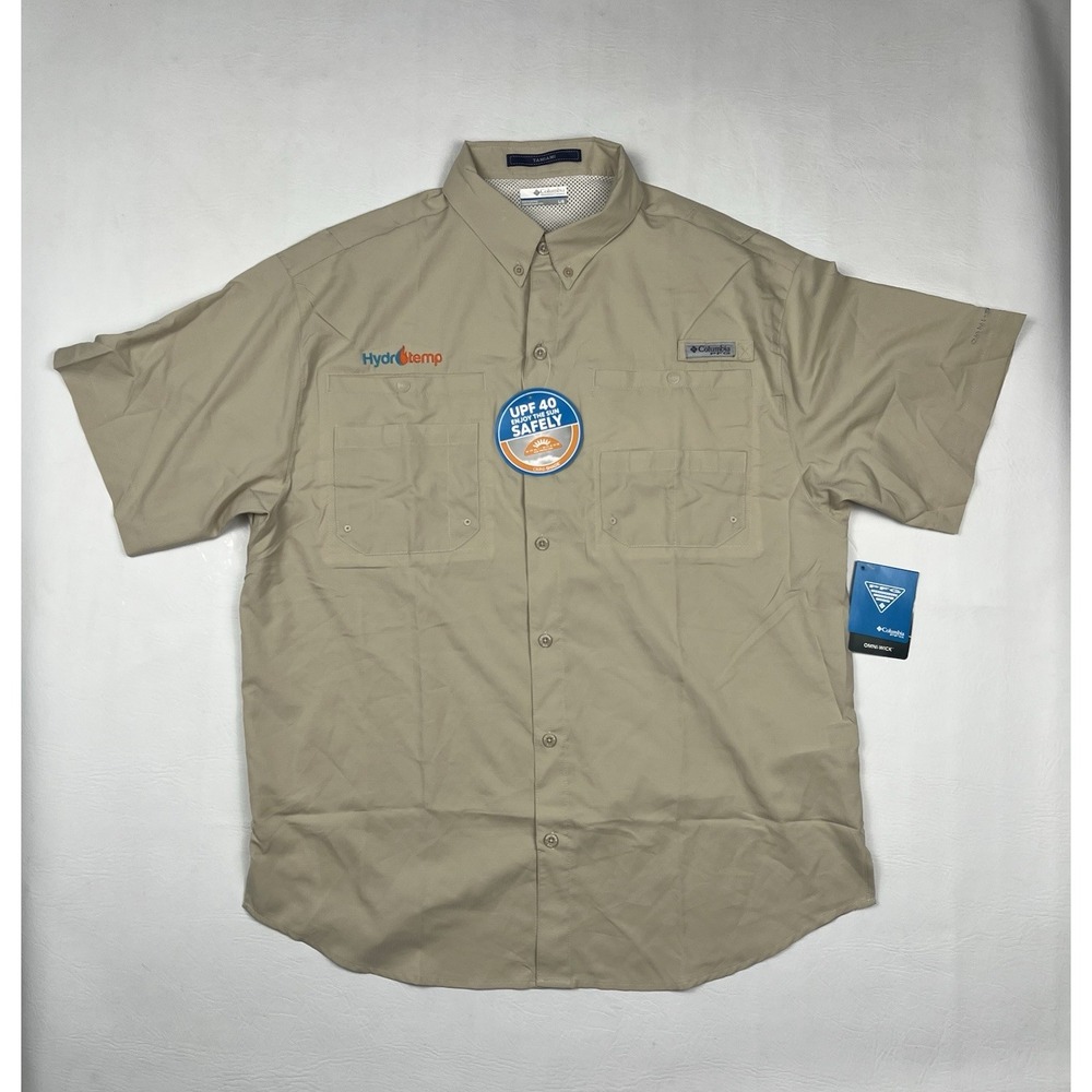 Columbia PFG Tamiami II Shirt Mens Large Beige Short Sleeve UPF 40 Fishing